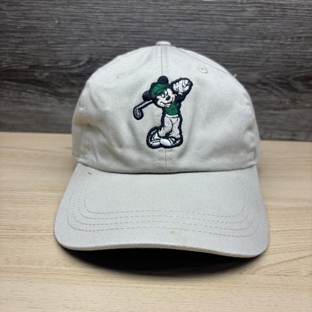 Vintage Walt Disney World Golf Hat Cap Strap Back Khaki Mickey Mouse Mens